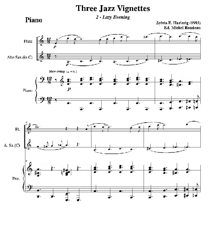 Three jazz vignettes（第二乐章）（三重奏钢琴分谱）