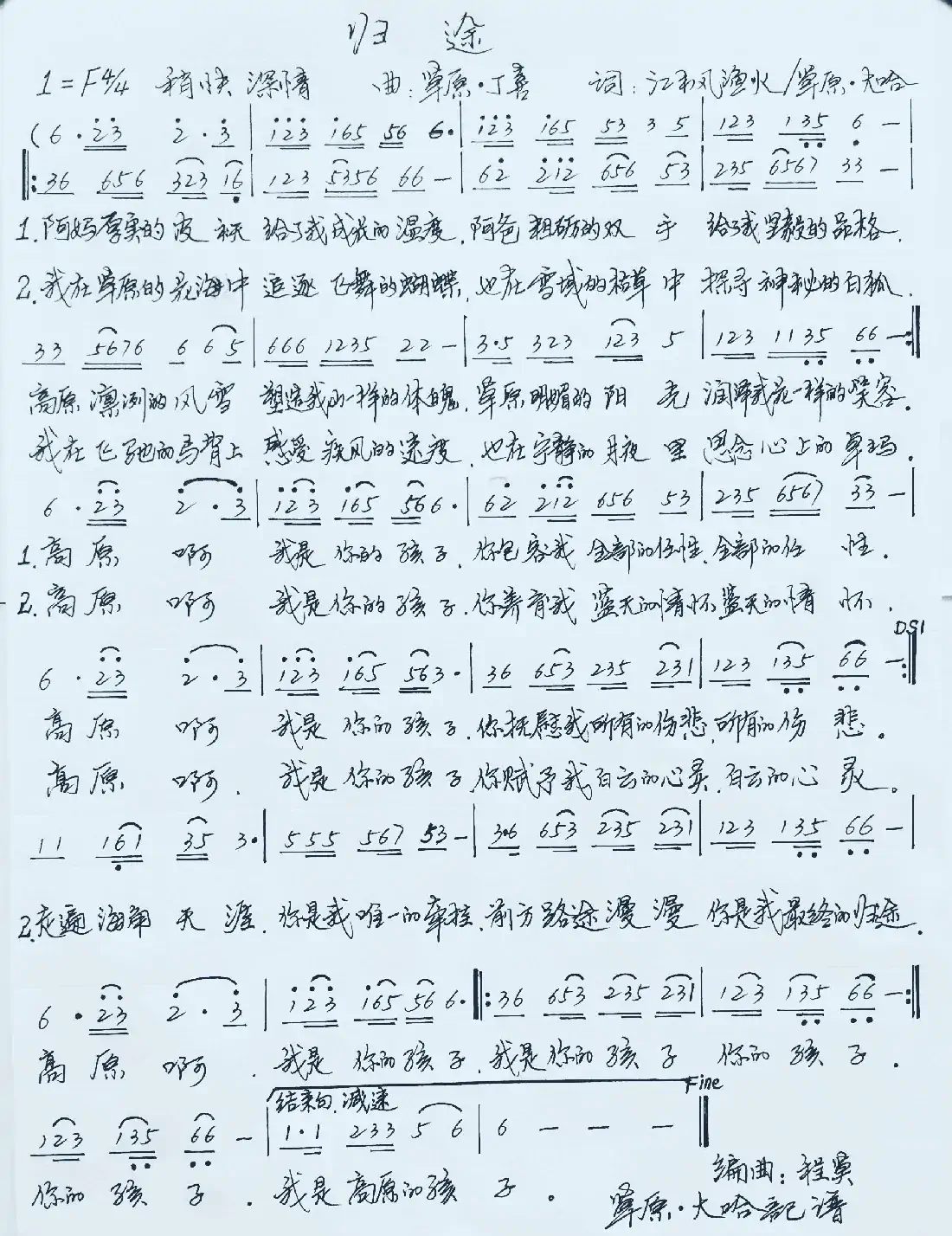 归途(1=降E4/4 欢快深情地)