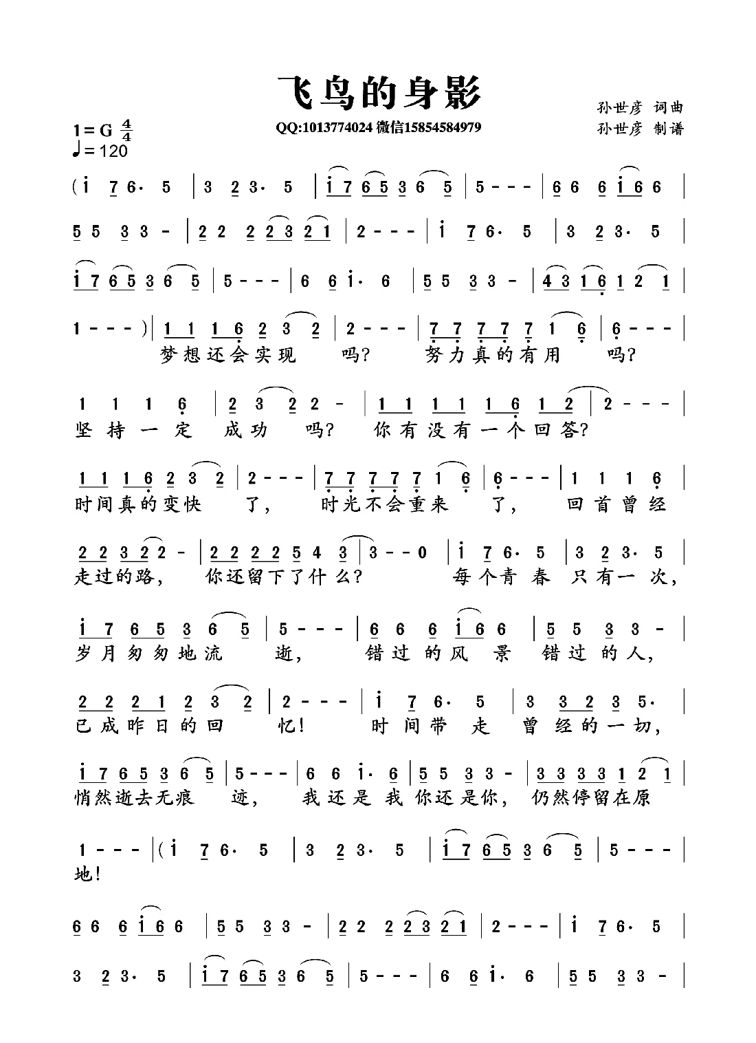 飞鸟的身影（孙世彦词曲）