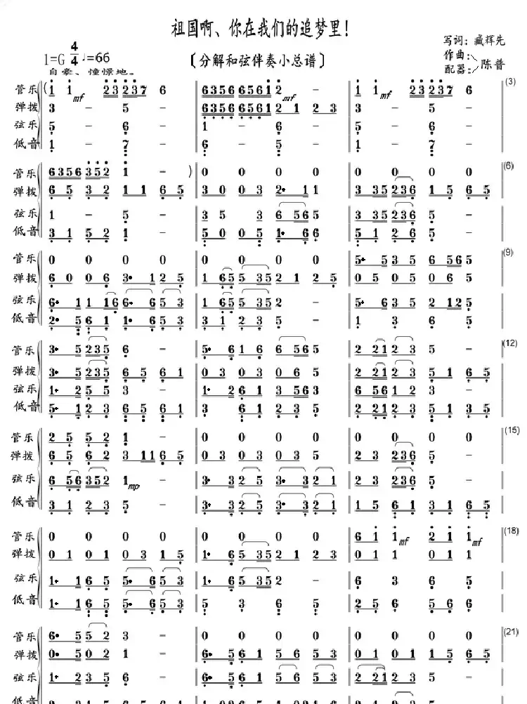 祖国啊、你在我们的追梦里!(分解和弦小总谱)