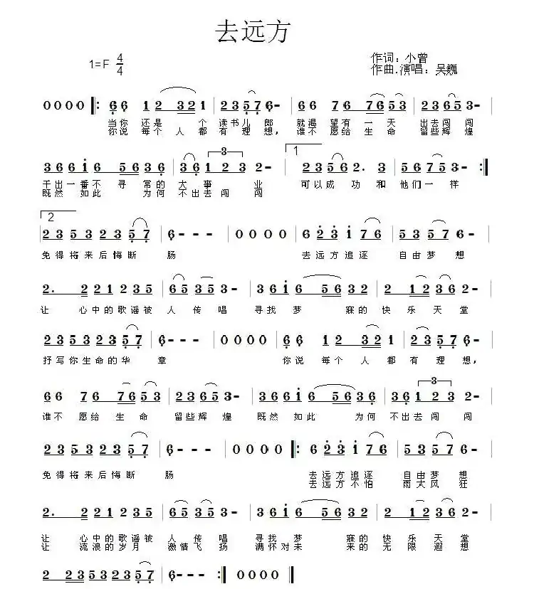 去远方（小曾词 吴巍曲）