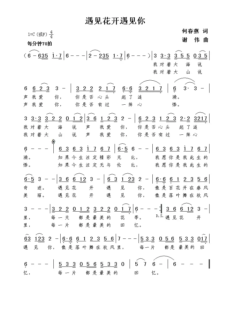遇见花开遇见你（何春燕词  谢伟曲）