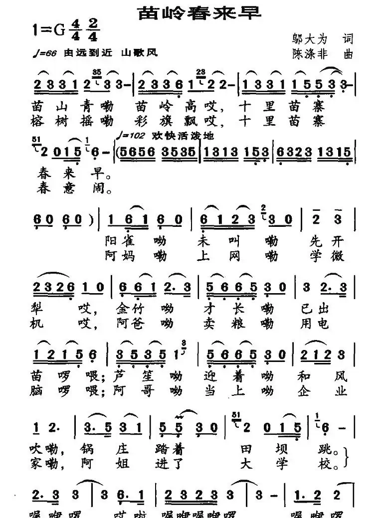 苗岭春来早(邬大为词 陈涤非曲)