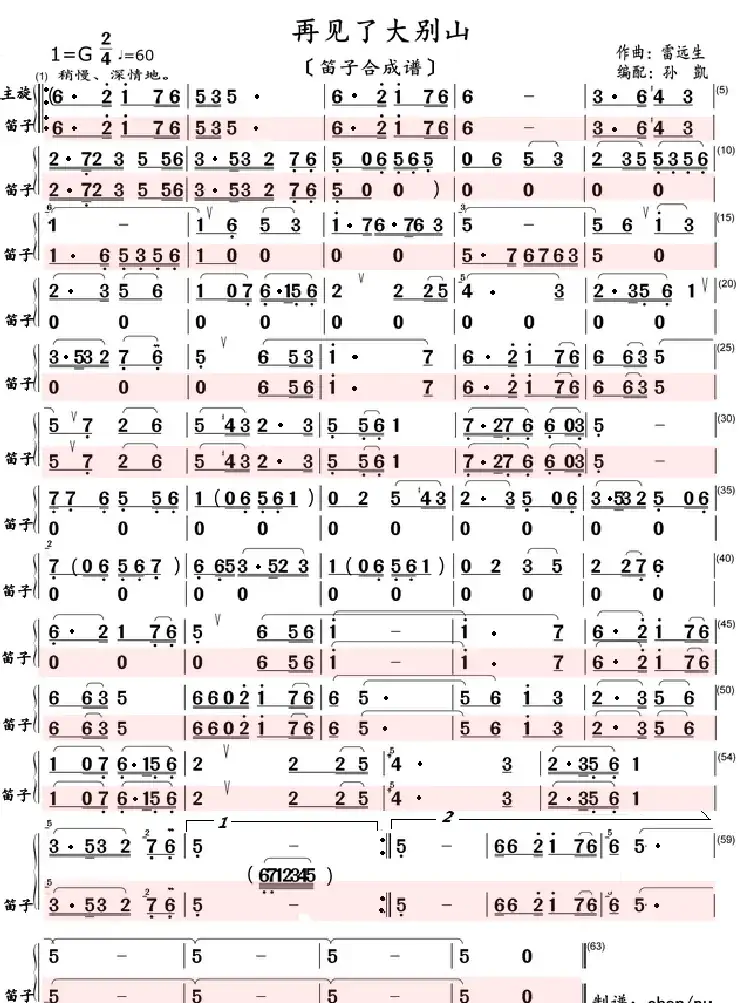 再见了大别山(笛子合成谱)