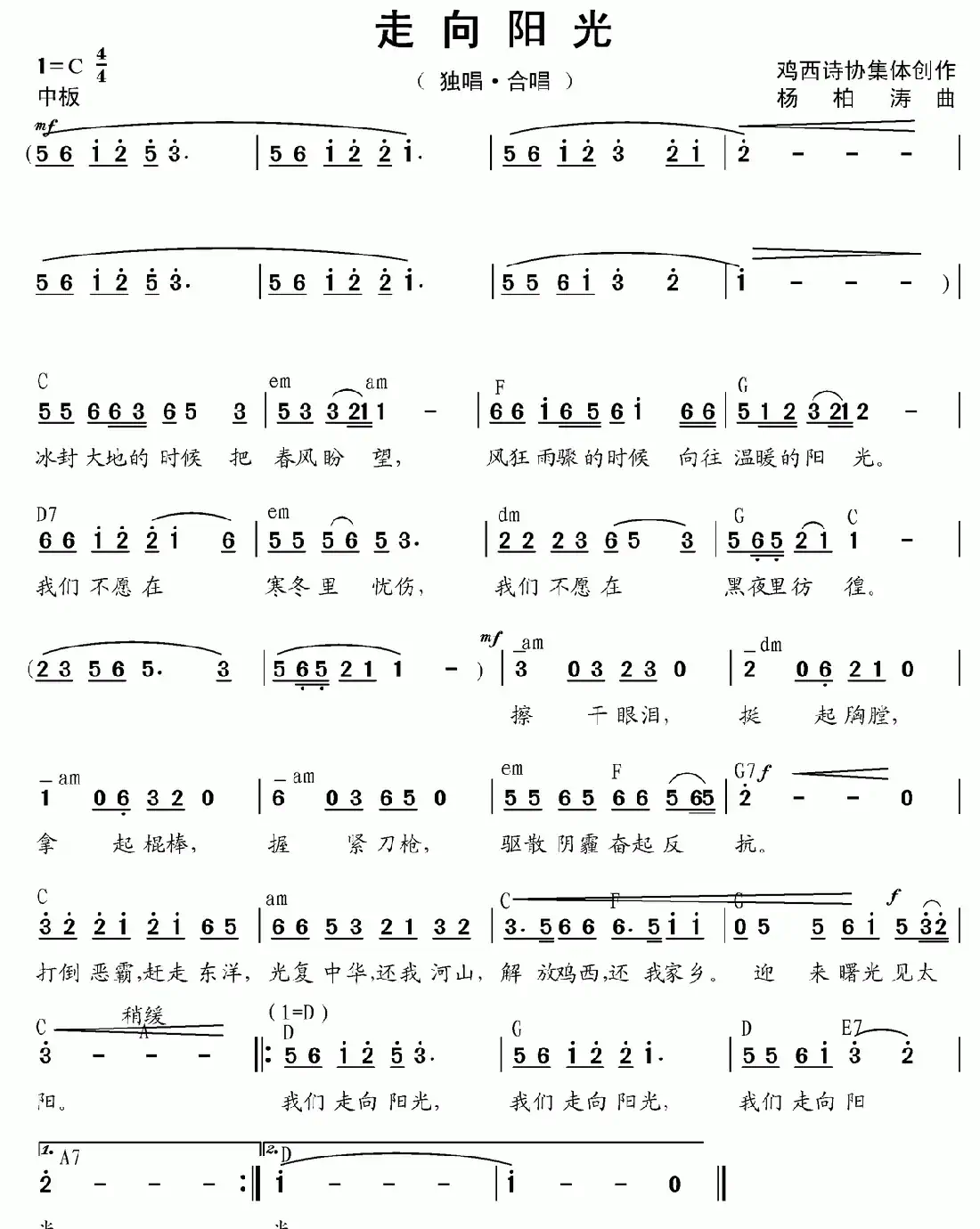 走向阳光(安振海词 杨柏涛曲)