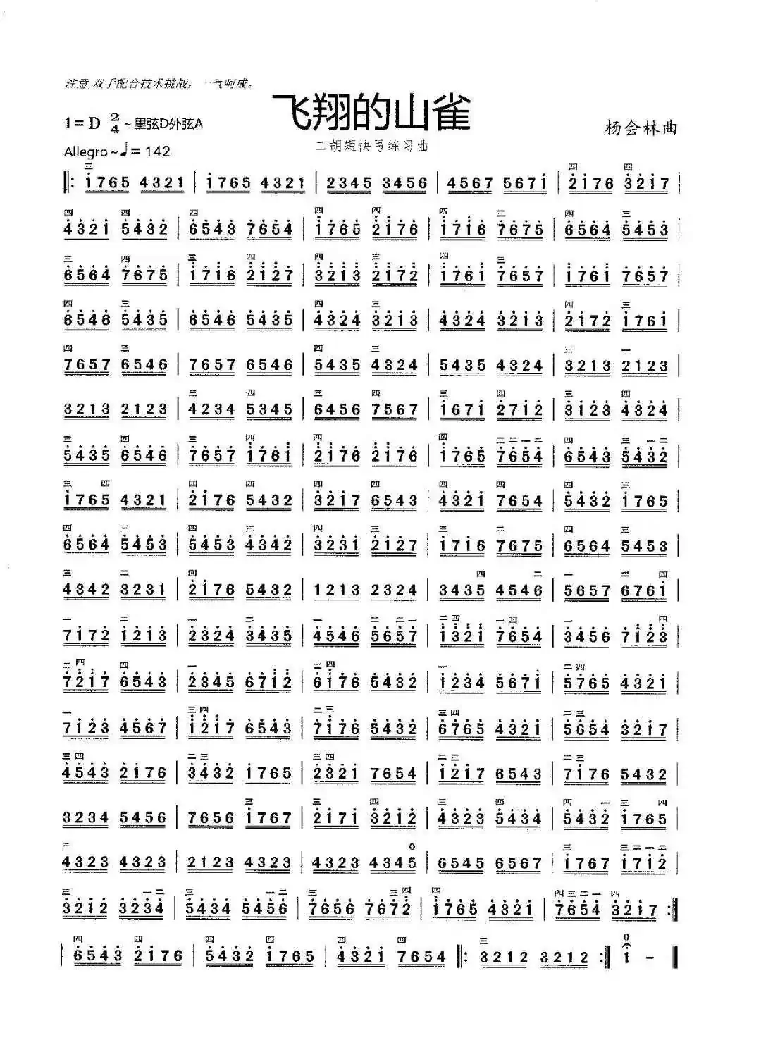 飞翔的山雀(高胡短快弓练习曲)