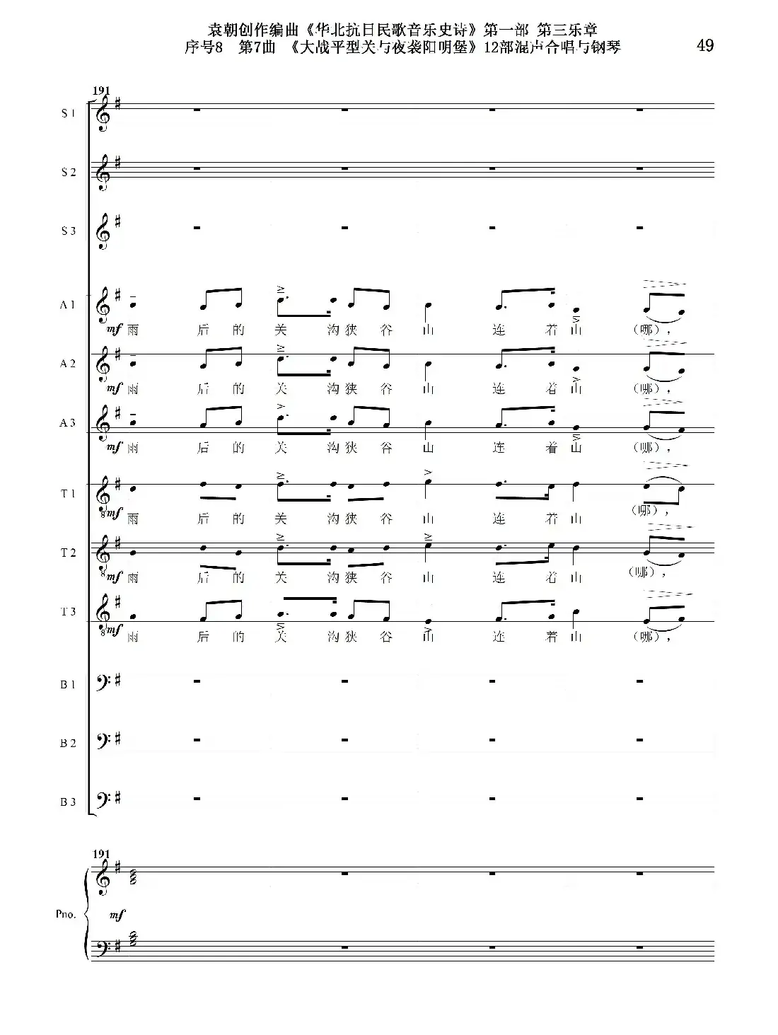 序号8第7曲《大战平型关与夜袭阳明堡》Ⅰ合唱团与钢琴