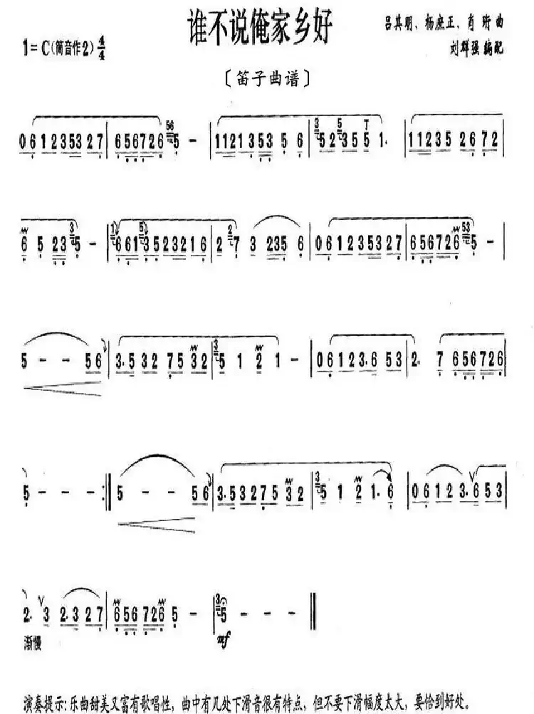 谁不说俺家乡好（笛子曲谱）