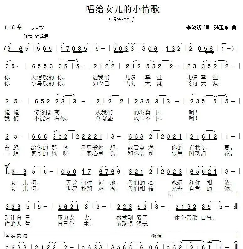 献给女儿的小情歌2（李晓跃词 孙卫东曲）