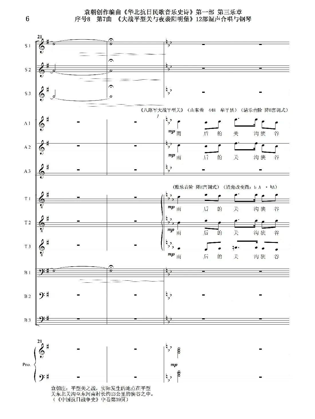 序号8第7曲《大战平型关与夜袭阳明堡》Ⅰ合唱团与钢琴