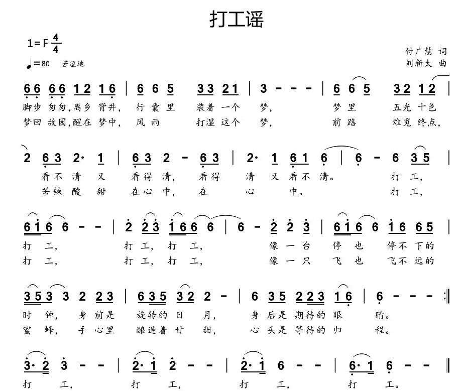 打工谣（付广慧词 刘新太曲）