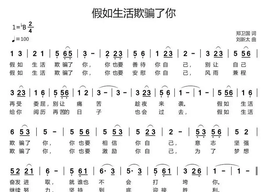 假如生活欺骗了你（郑卫国词 刘新太曲）