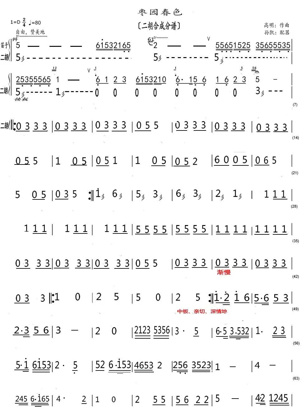枣园春色（二胡合成分谱）