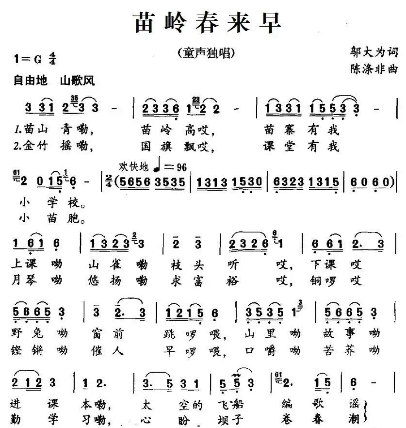 苗岭春来早(邬大为词 陈涤非曲)