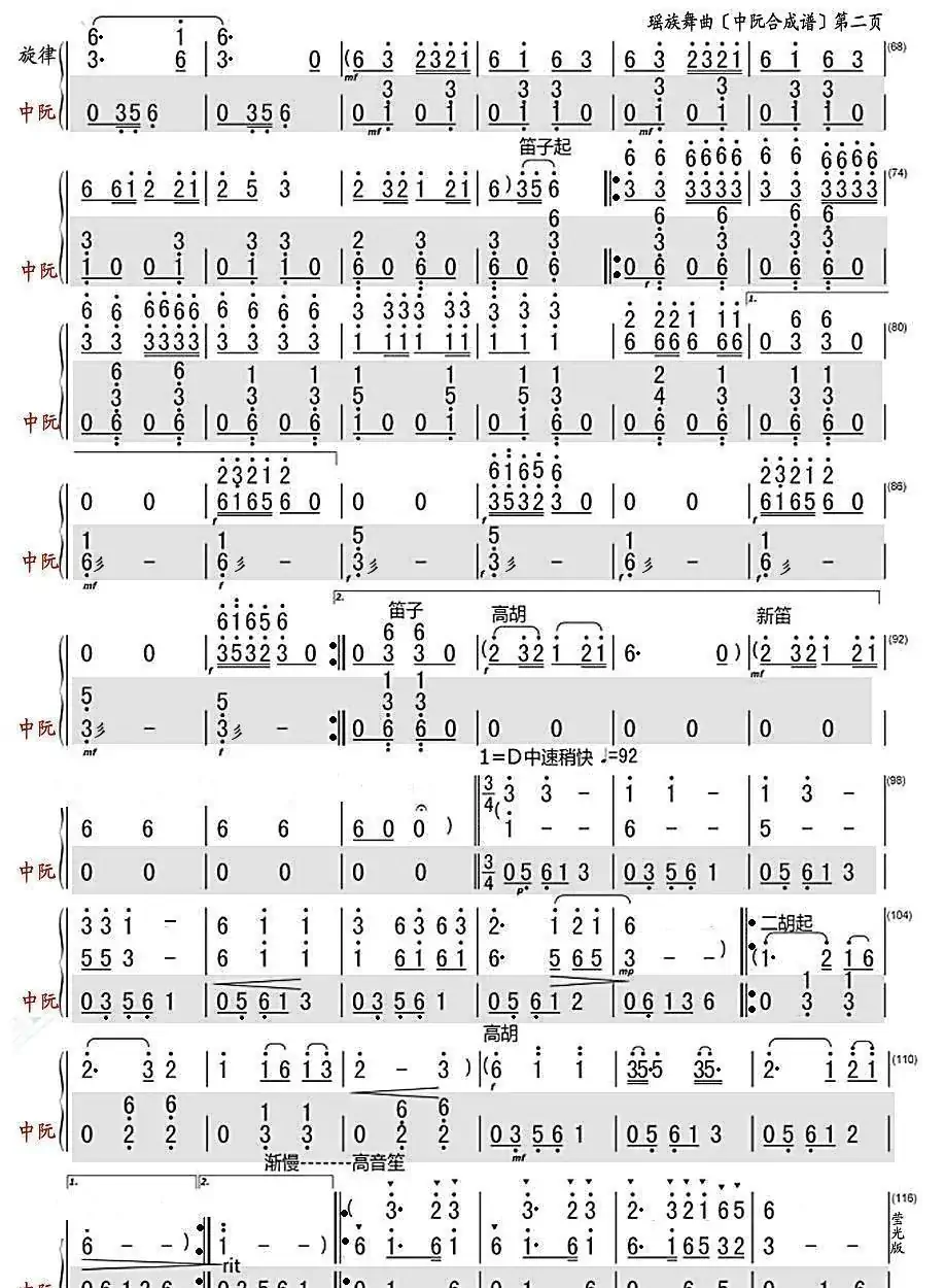 瑶族舞曲(中阮合成谱)