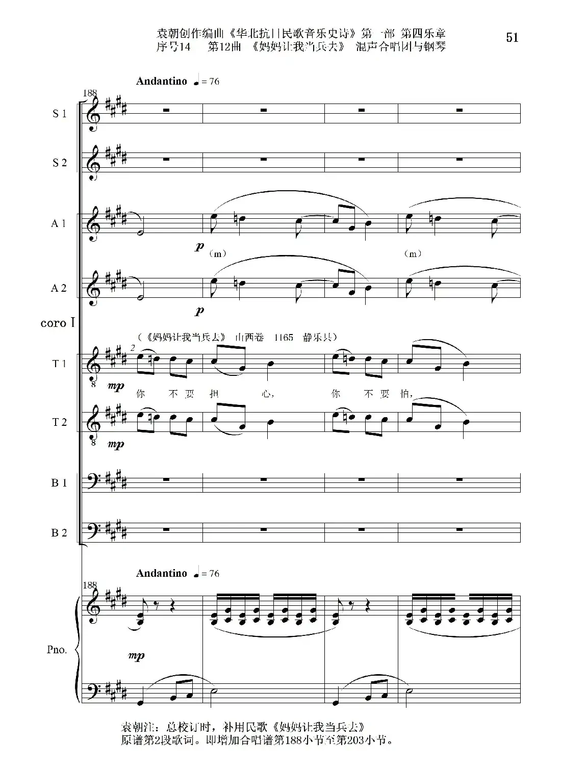 序号14第12曲《妈妈让我当兵去》Ⅰ合唱团与钢琴