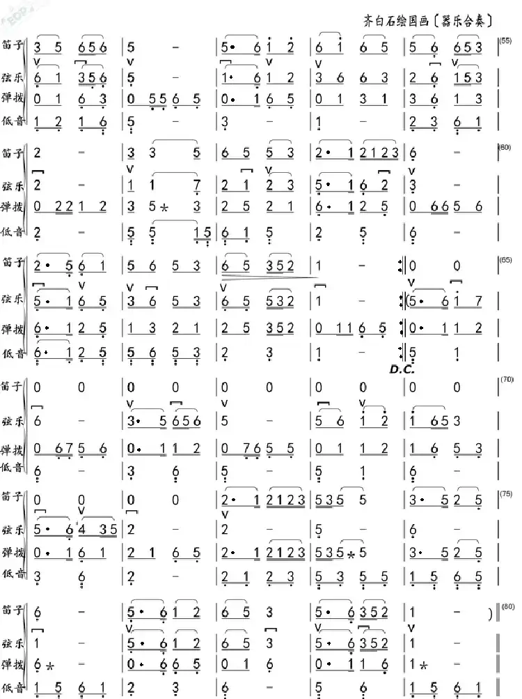 齐白石绘国画(器乐合奏)