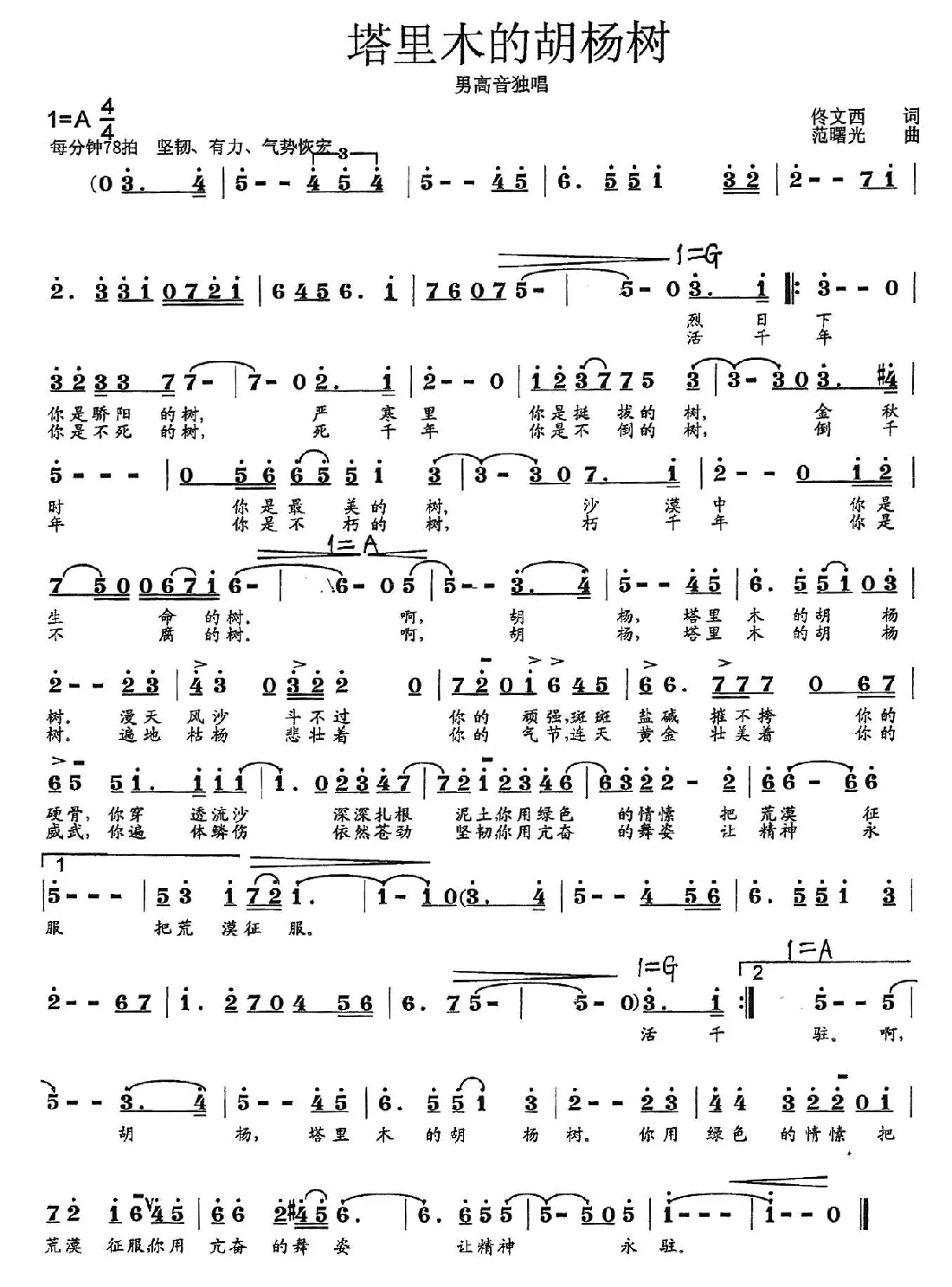 塔里木的胡杨树（佟文西词 范曙光曲）