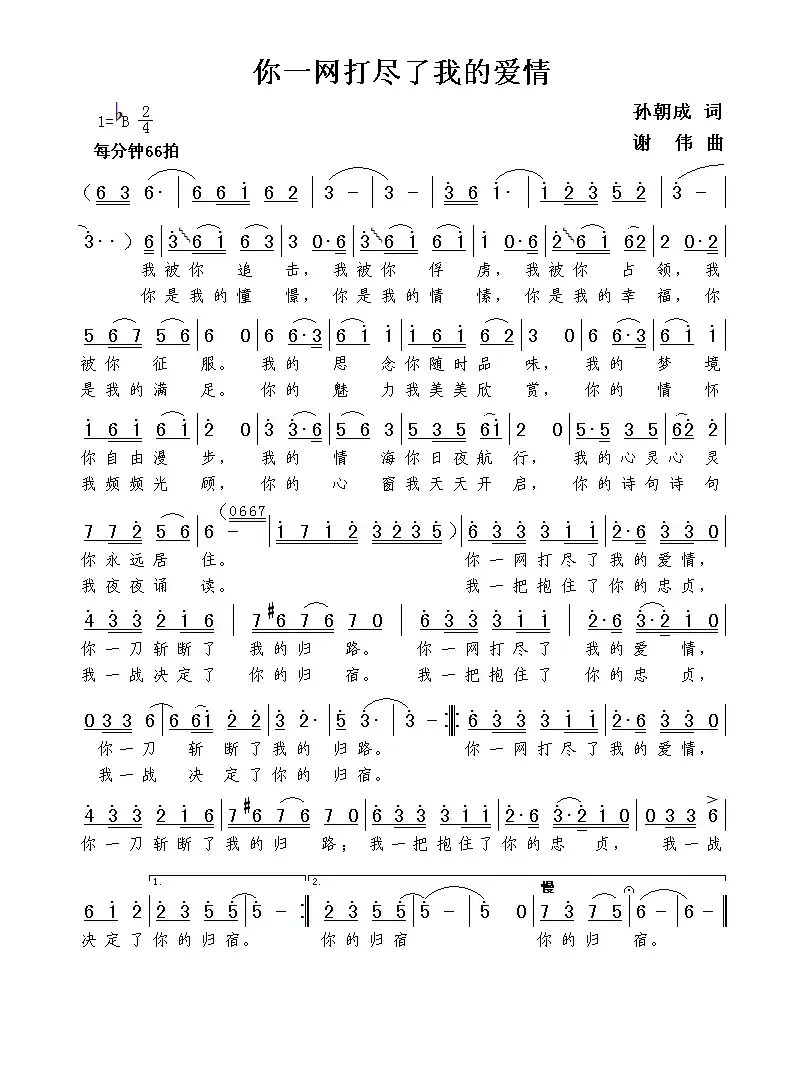 你一网打尽了我的爱情(孙朝成词 谢伟曲)