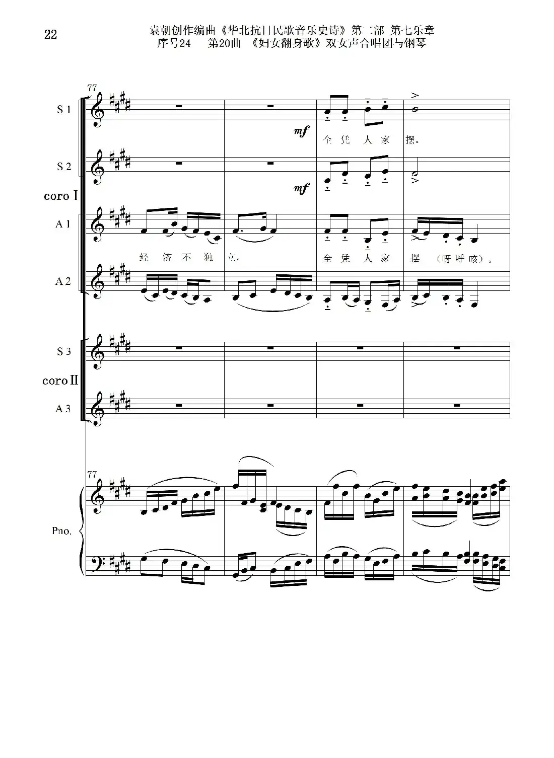 序号24第20曲《妇女翻身歌》双女声合唱团与钢琴