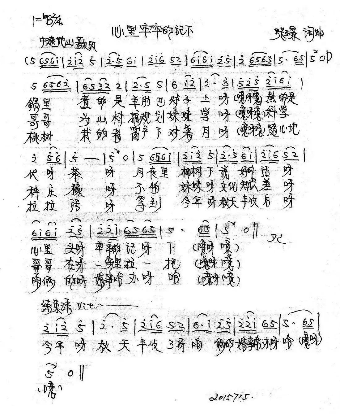 心里牢牢地记下（张璟词曲）