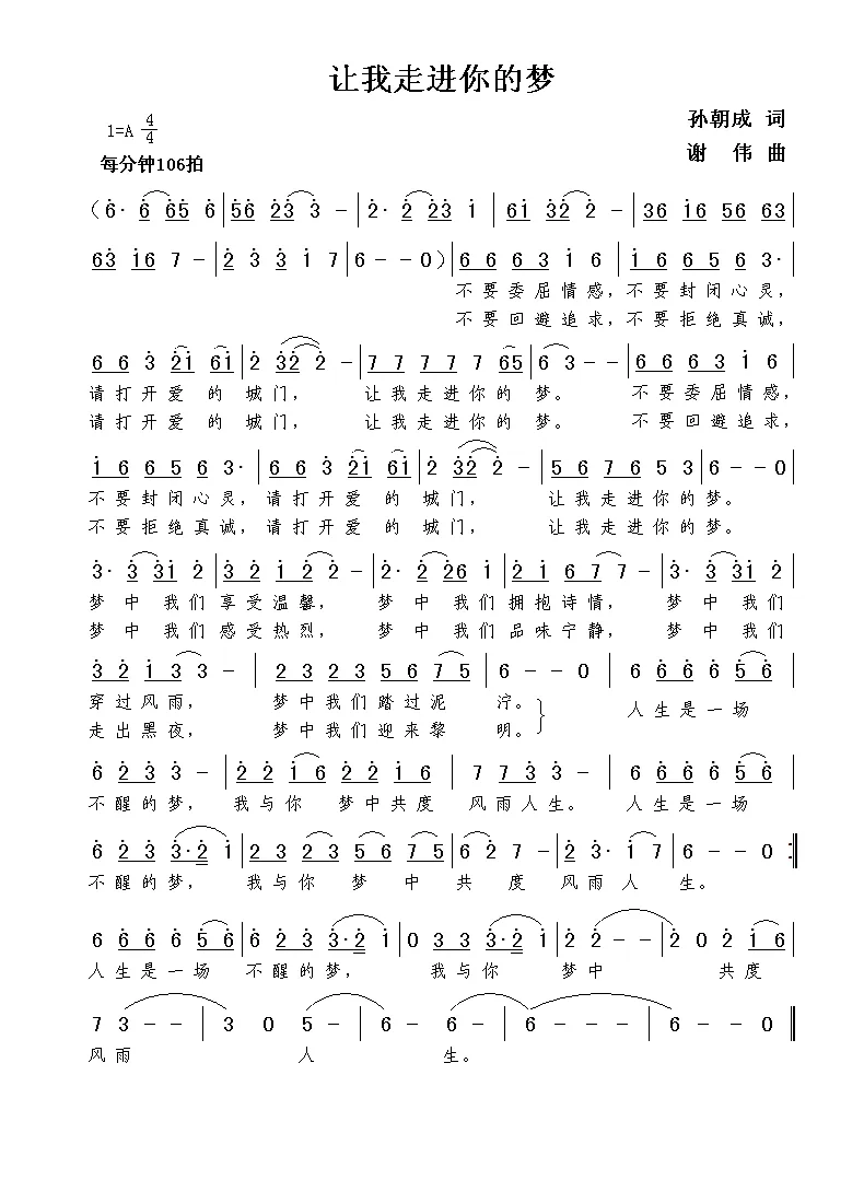 让我走进你的梦（孙朝成词  谢伟曲）