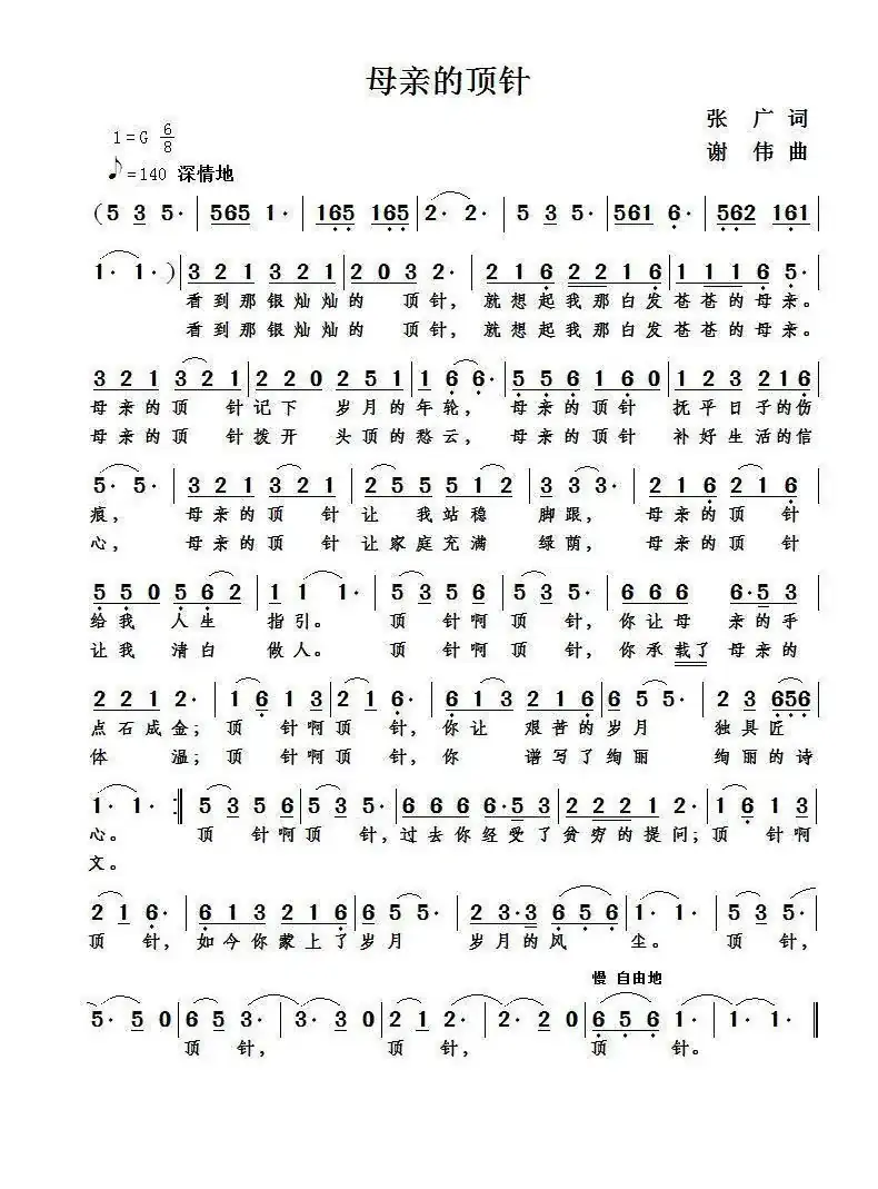 母亲的顶针(张广词 谢伟曲)