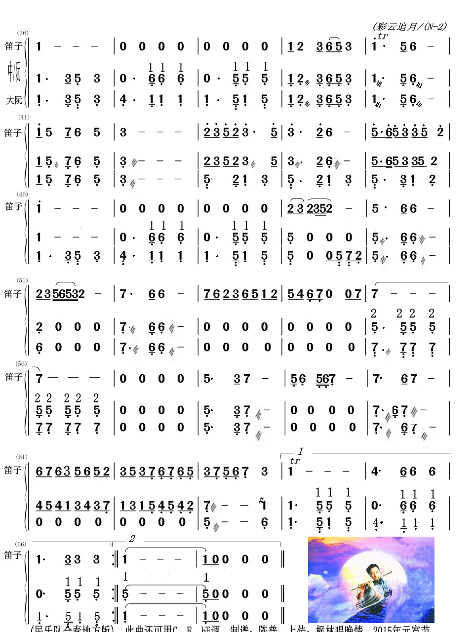 彩云追月（中阮、大阮与笛子主旋合成谱）