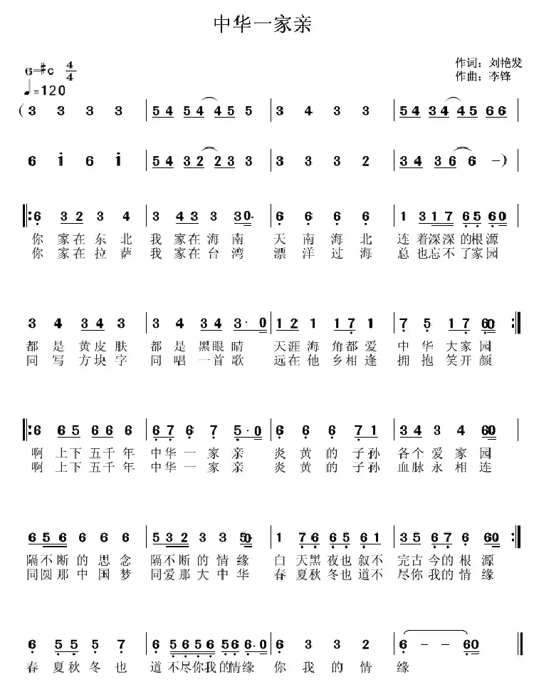 中华一家亲（刘艳发词 李锋(不老锋)曲）