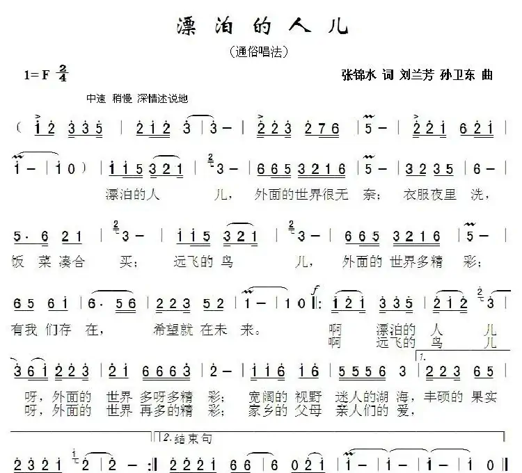 漂泊的人儿（张锦水词刘兰芳孙卫东曲）