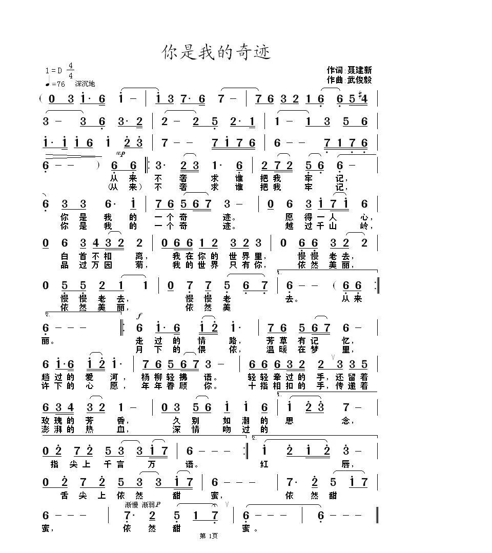 你是我的奇迹（聂建新词 武俊毅曲）