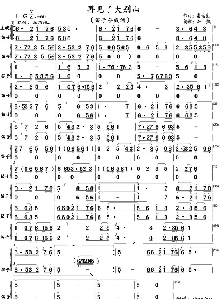 再见了大别山(笛子合成谱)