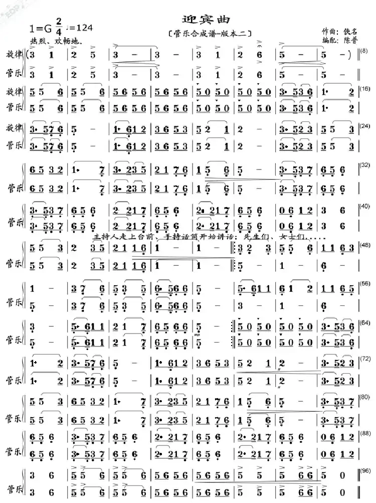 迎宾曲（管乐合成谱-版本二）