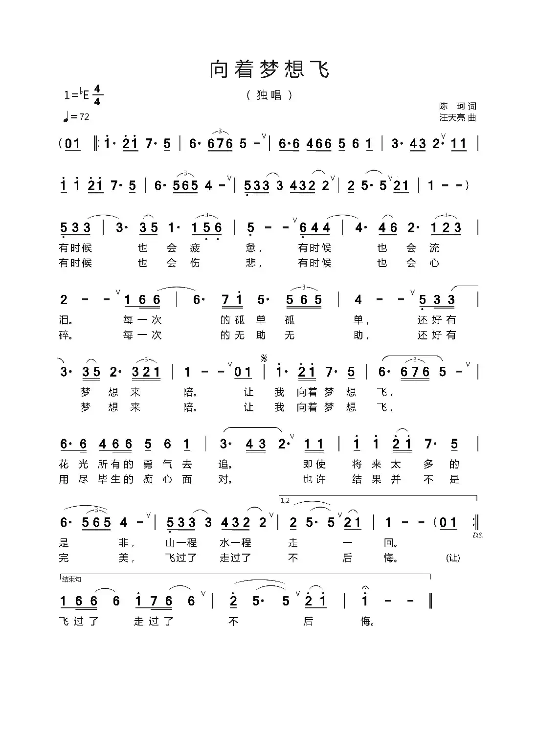 向着梦想飞（陈   珂 词   汪天亮 曲）