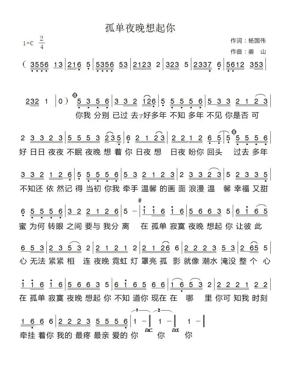 孤单夜晚想起你