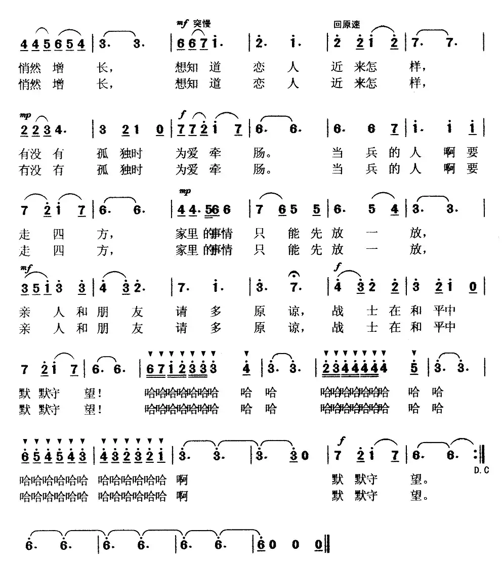 他在那里站岗（王磊词 王训军曲）