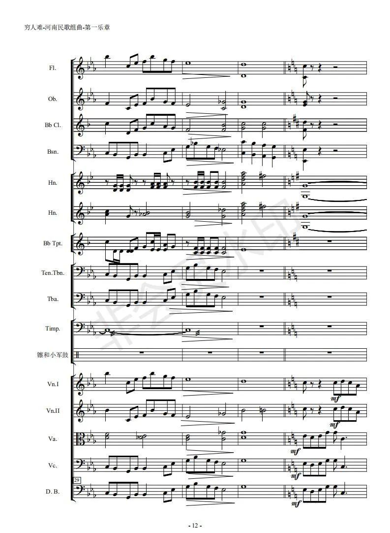河南民歌组曲（第一乐章。共四个乐章）