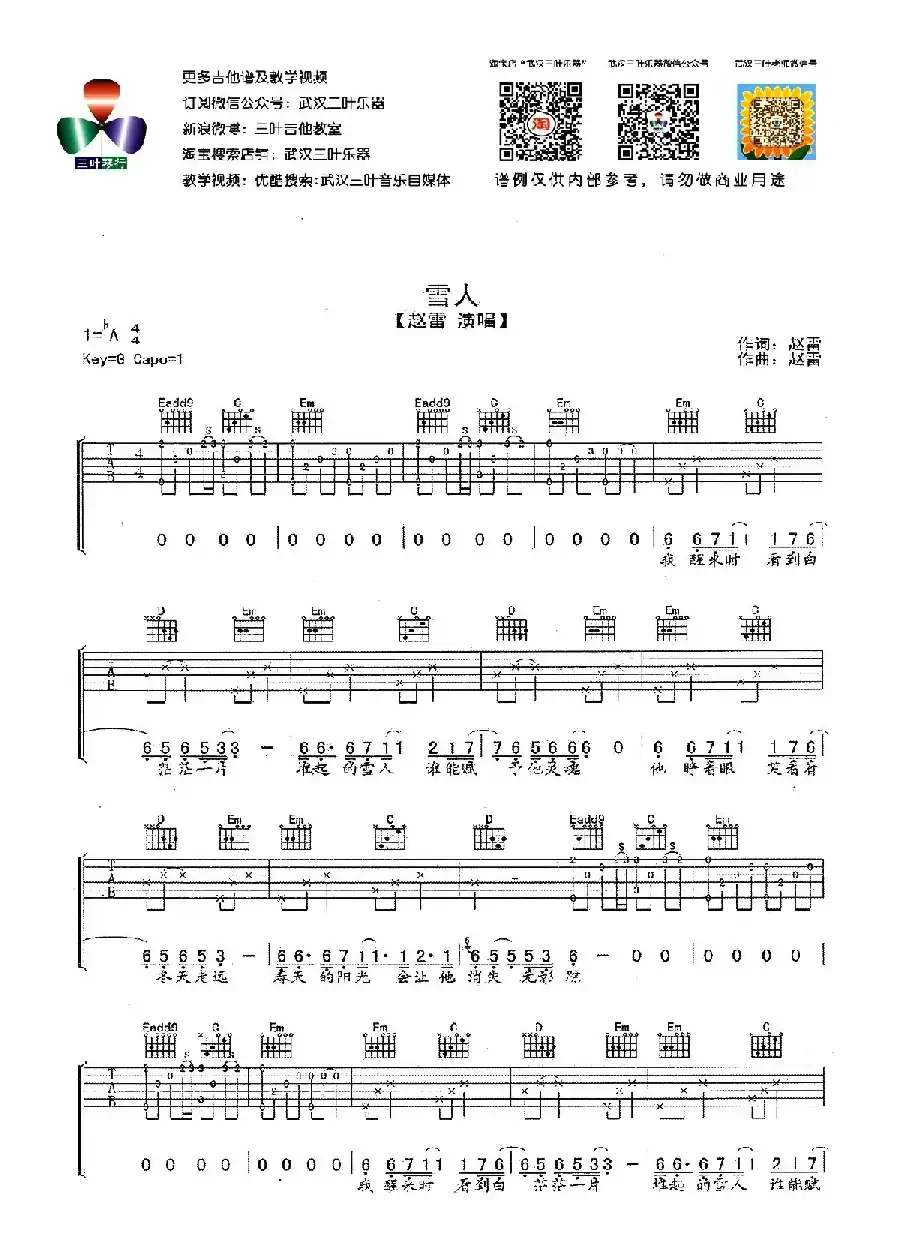 雪人（赵雷词曲）（武汉三叶乐器编配版）