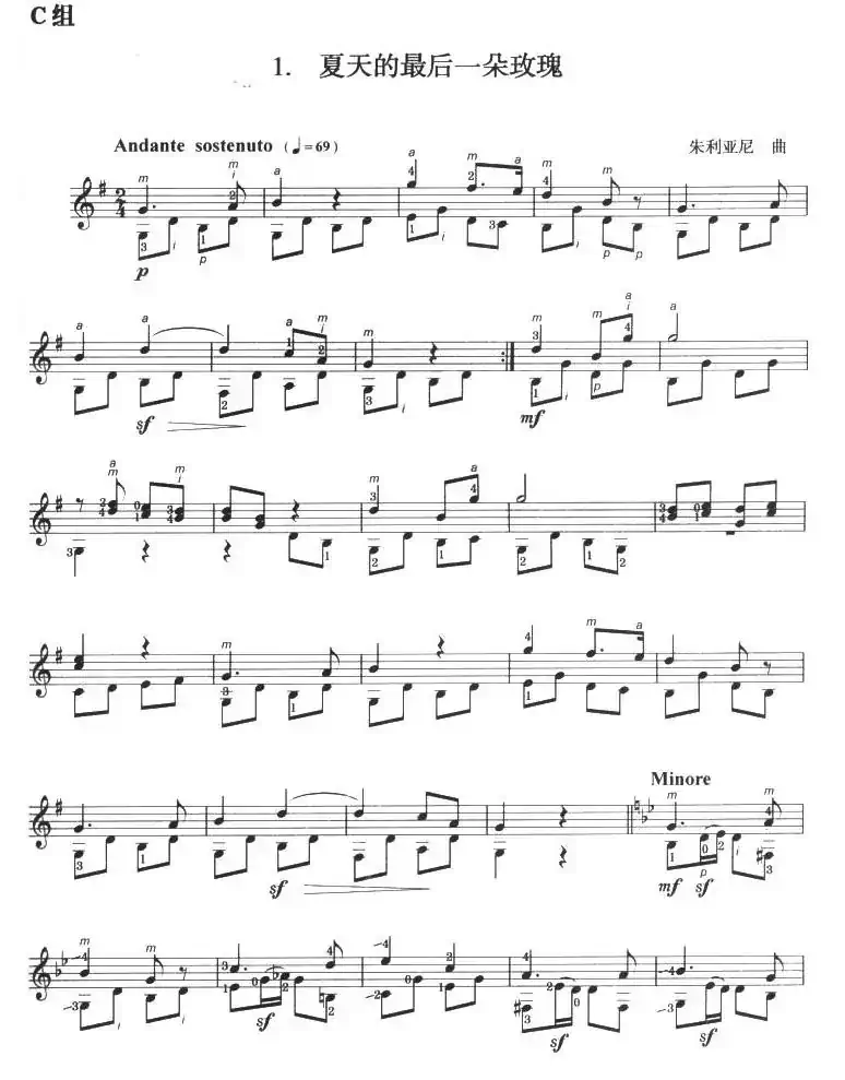 古典吉他考级七级外国乐曲C组（1、夏天的最后一朵玫瑰）