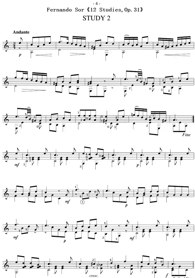 Fernando Sor《12 Studies,Op.31》（STUDY 2）