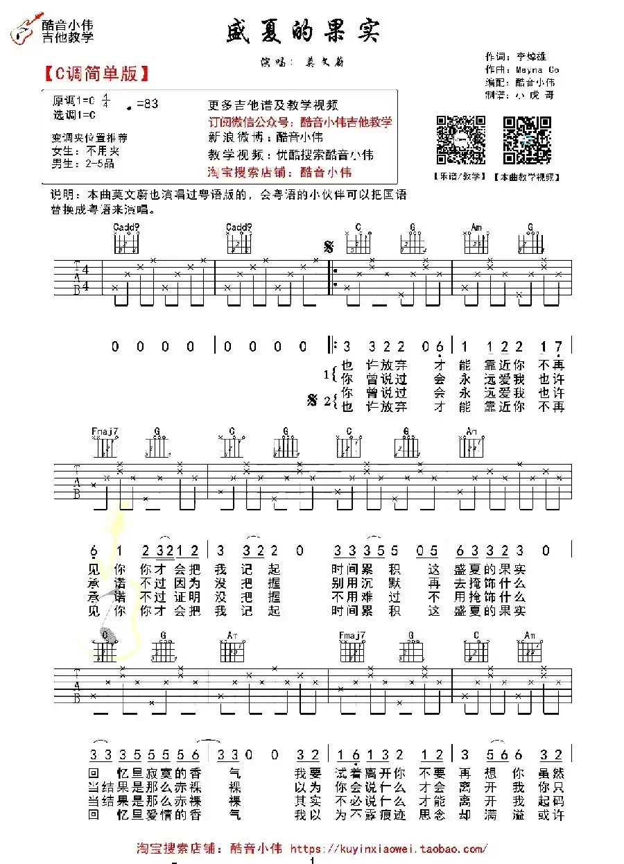 盛夏的果实（酷音小伟编配版）