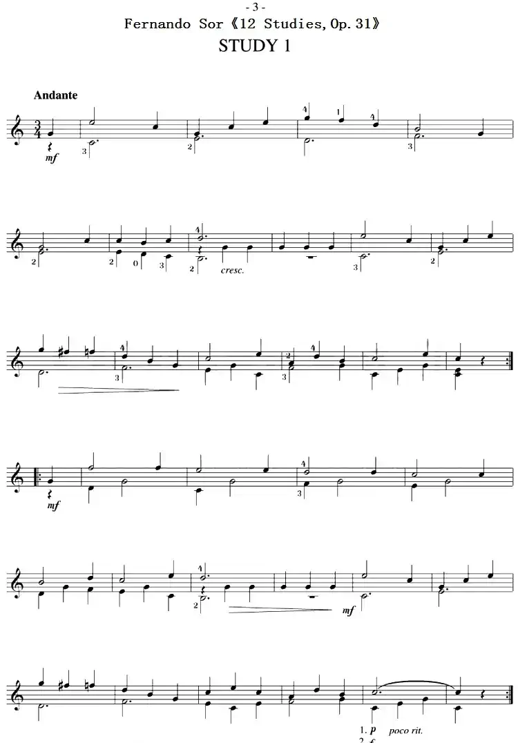 Fernando Sor《12 Studies,Op.31》（STUDY 1）