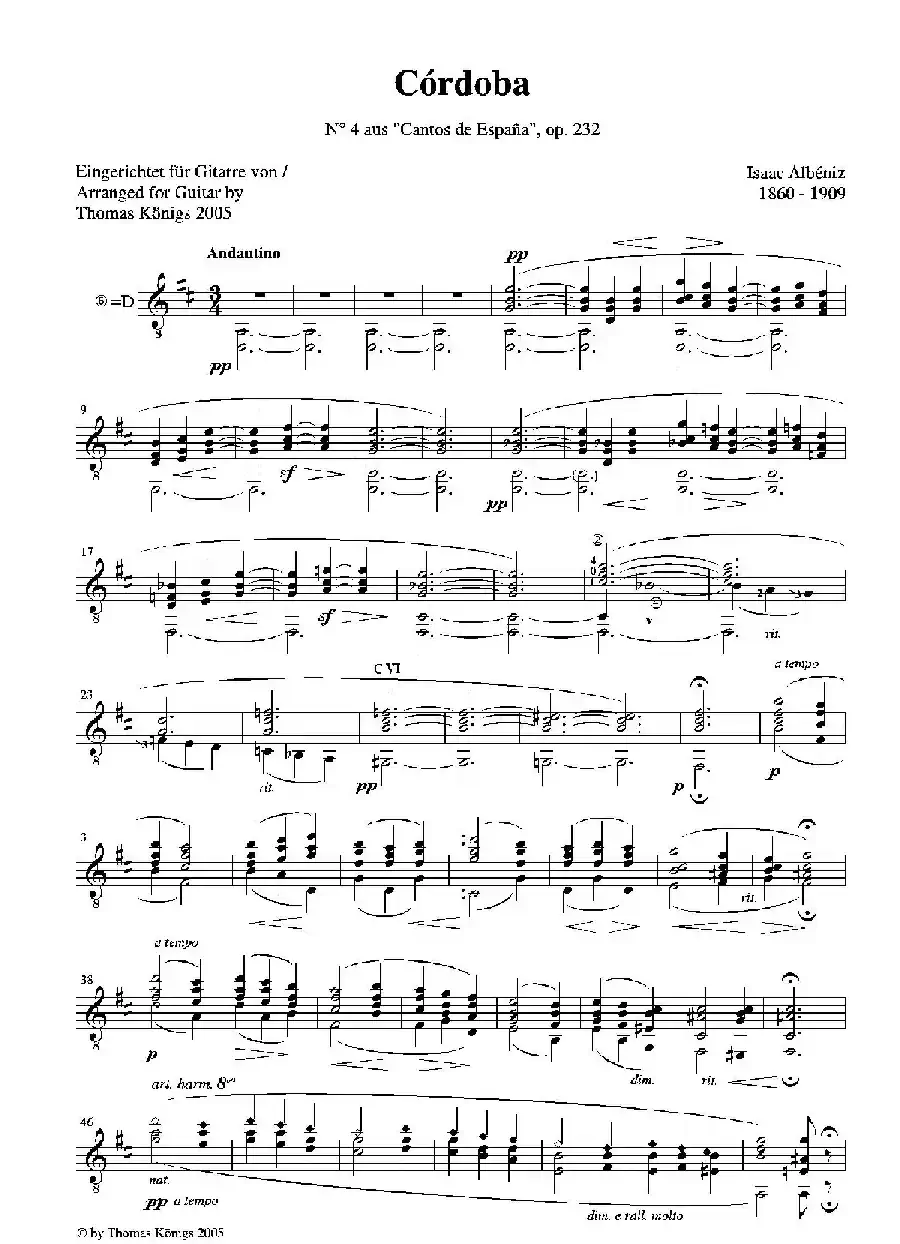 Cordoba op.232 NO.4（古典吉他）