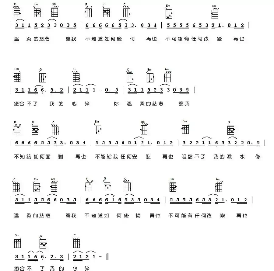 温柔的慈悲（尤克里里谱）