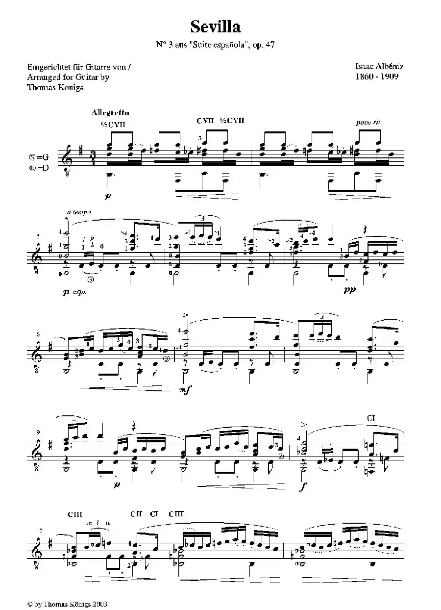 Sevilla(No.3 der Suite espanola op.47)（古典吉他）