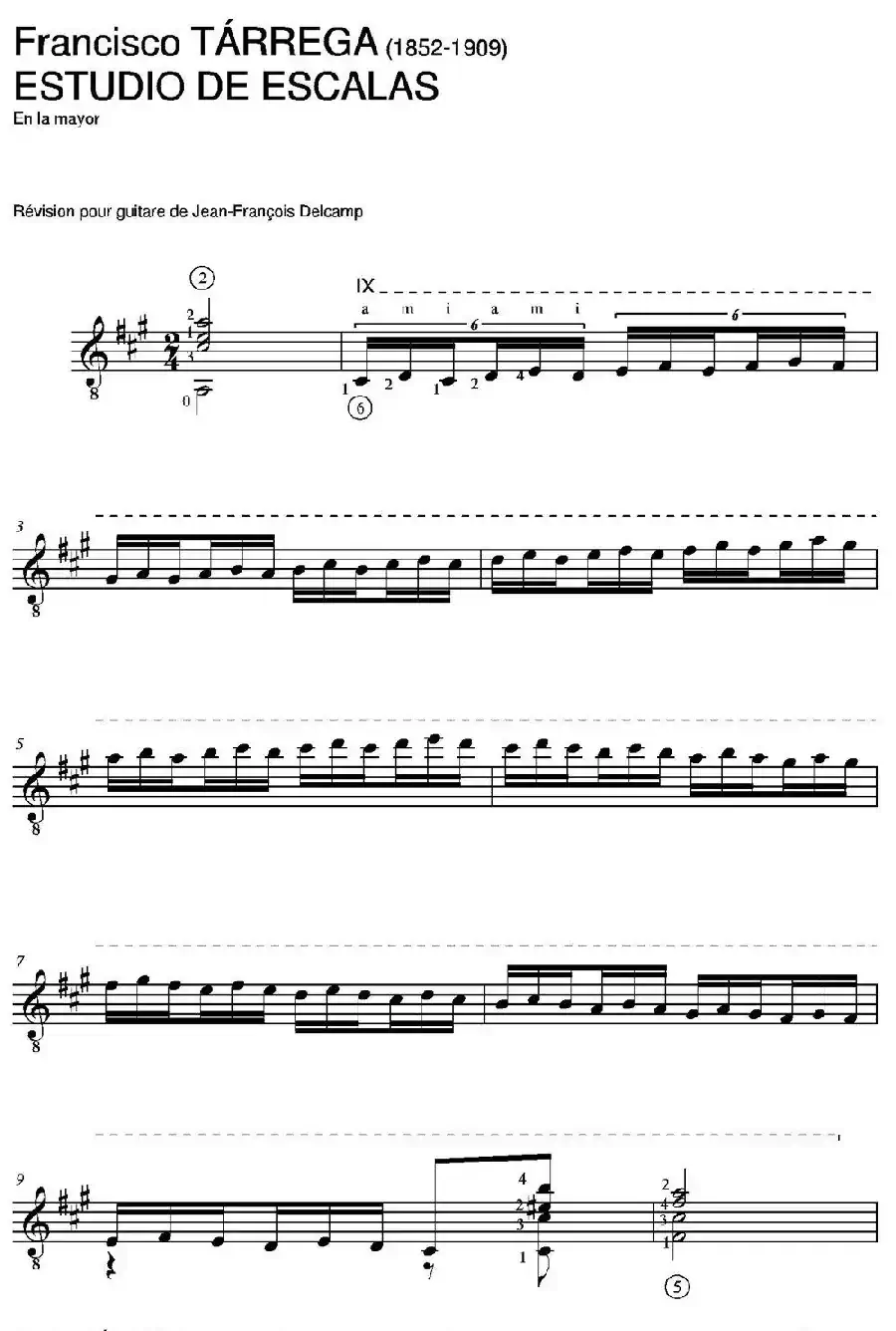 ESTUDIO DE ESCALAS(En la mayor)（古典吉他）