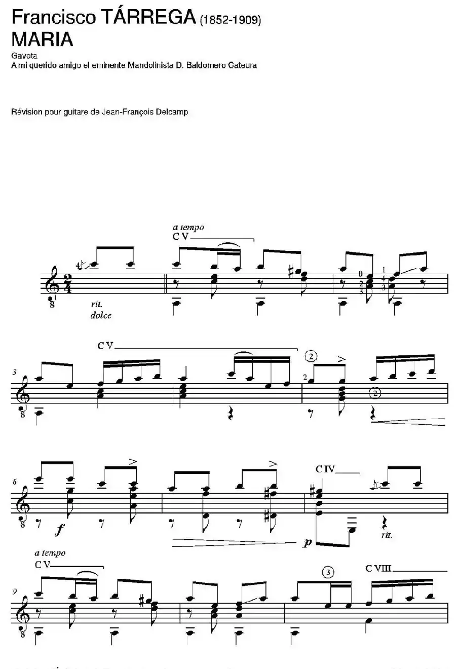 MARIA(Gavota A mi querido amigo el eminente Mandolinista D.Baldomero Cateura)（古典吉他）