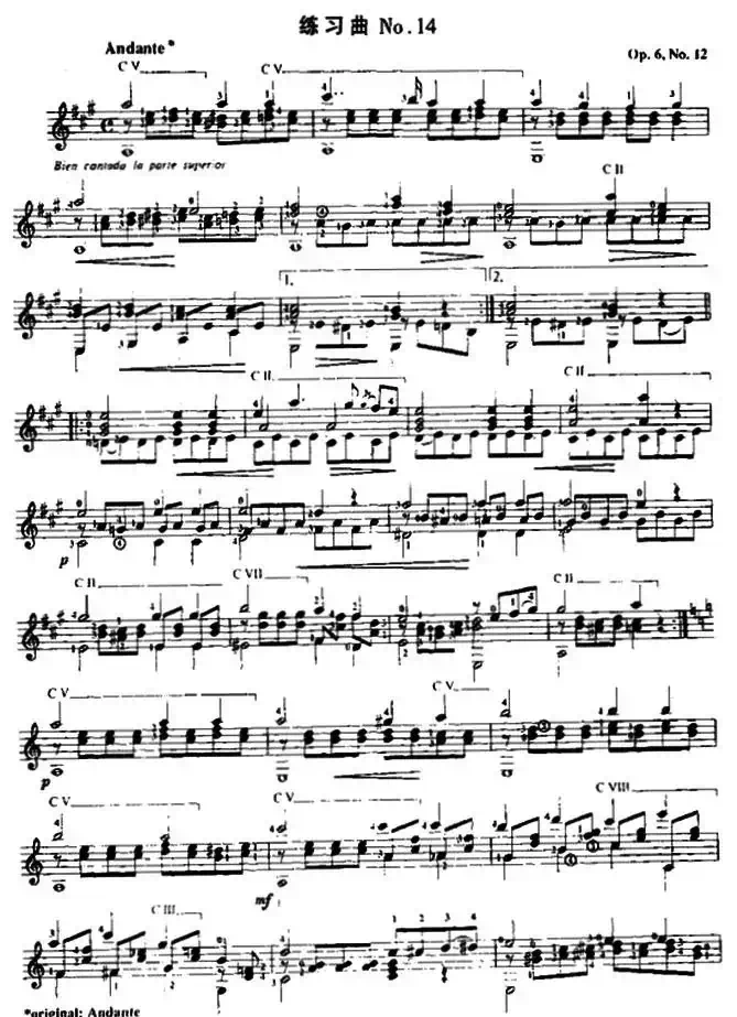 费尔南多·索尔 古典吉他练习曲 No.14（Op.6  No.12）