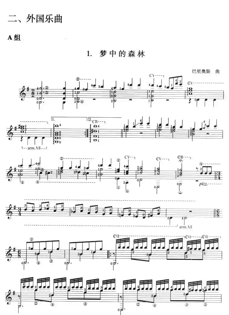古典吉他考级十级外国乐曲A组（1、梦中的森林）