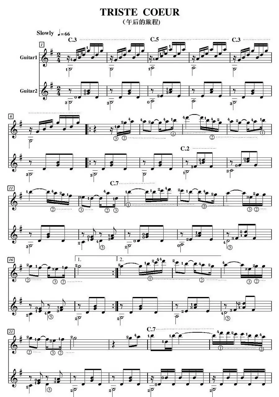 TRISTE COEUR（午后的旅程 [吉他二重奏]）